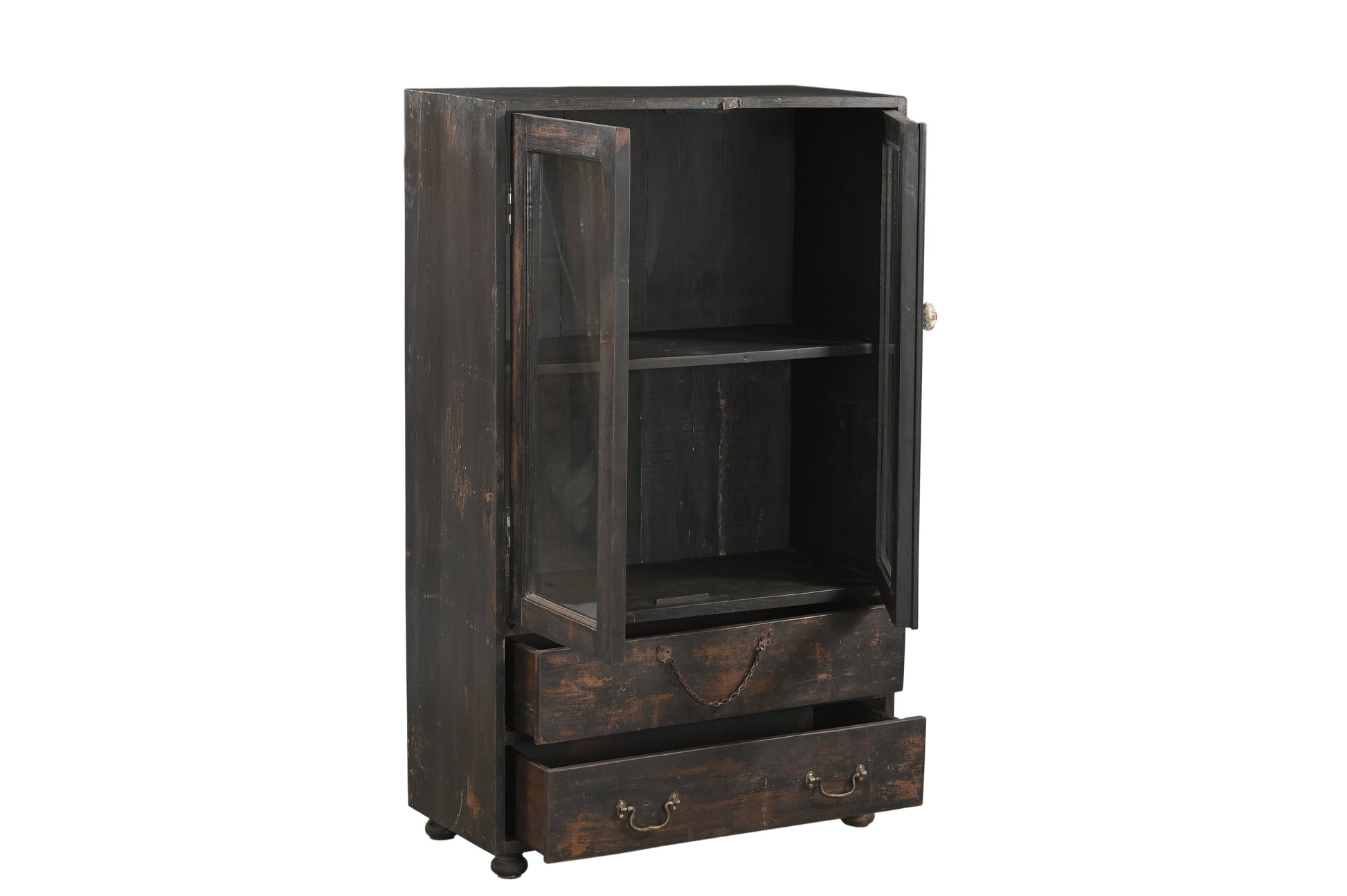Vitrina 2 Puertas 2 Cajones Madera