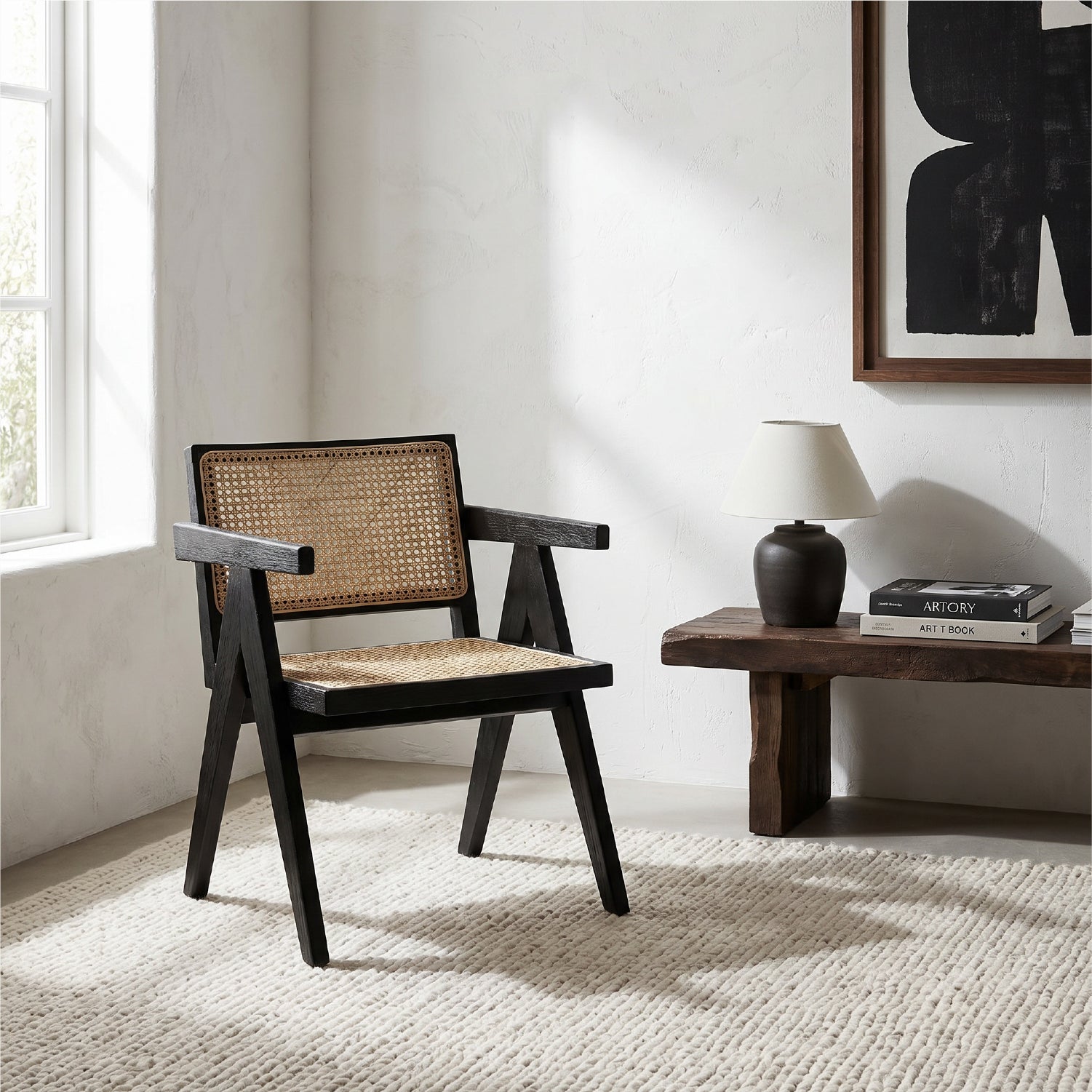 Sillon Pierre Oak Negro Natural Rattan