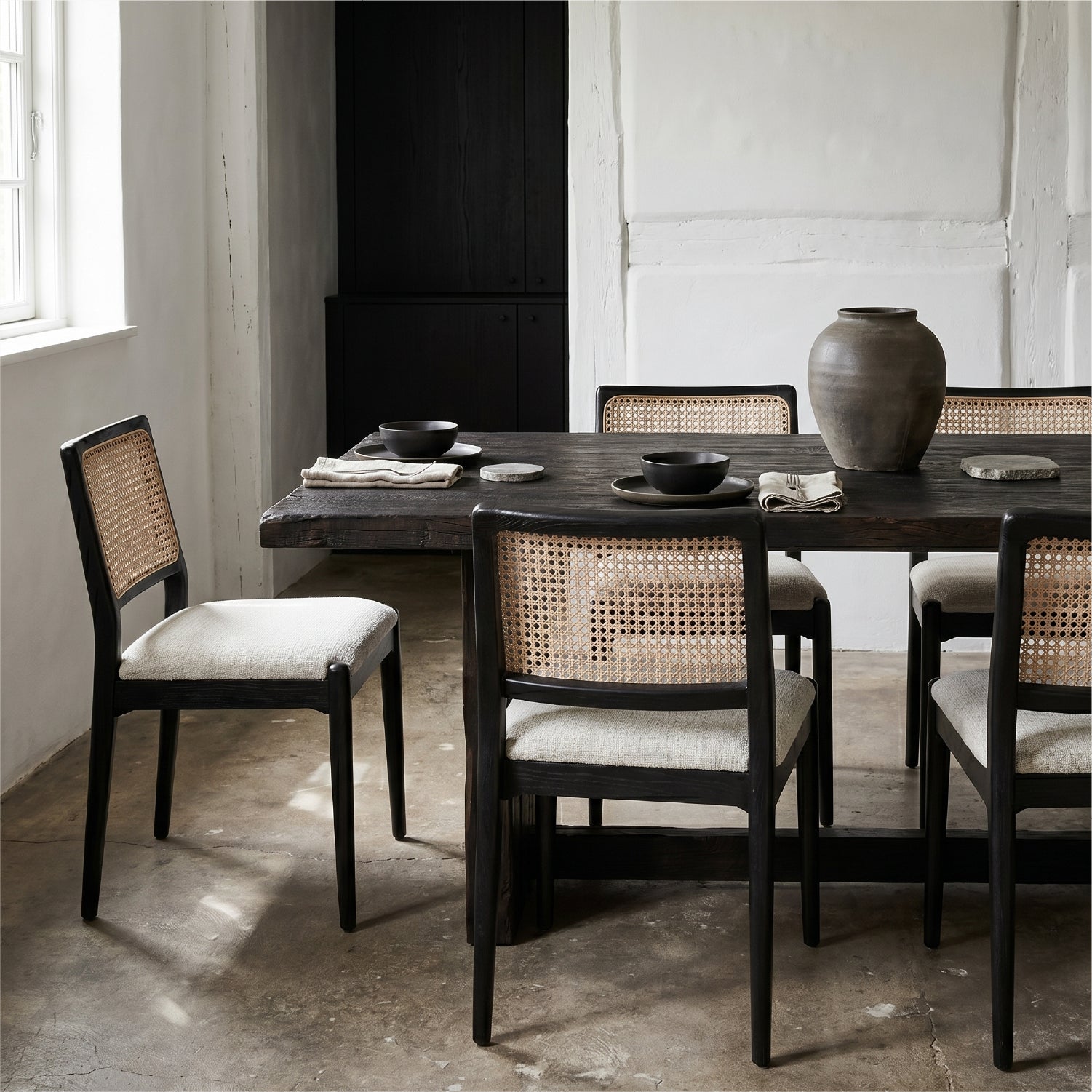 Silla Comedor Amelia Negro y Rattan