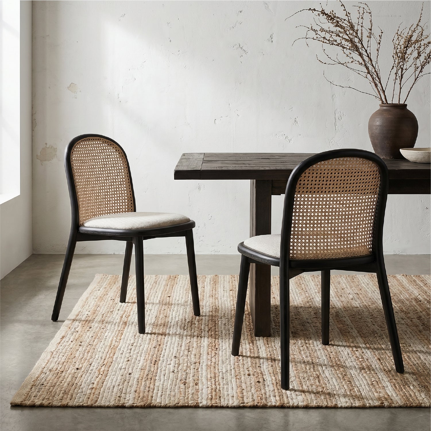 Silla Comedor Alesio Negro y Rattan